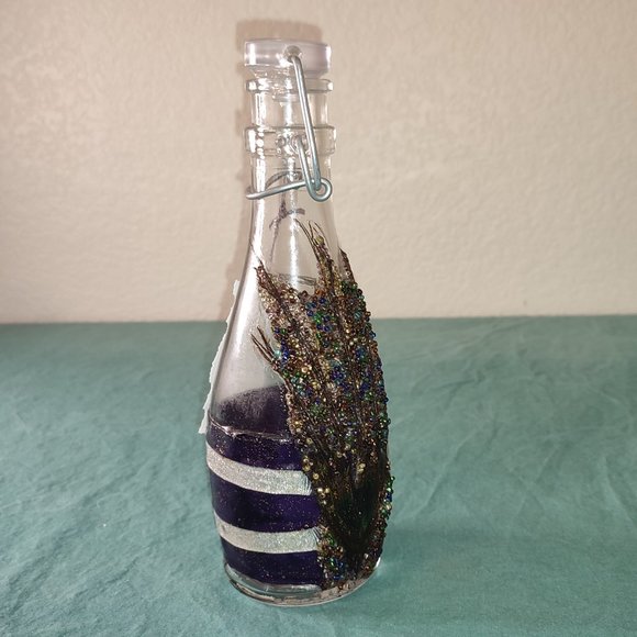 Amazing Crafted Artisan Bottle Italy Peacock Feather Design applied beads Boho - Picture 2 of 12